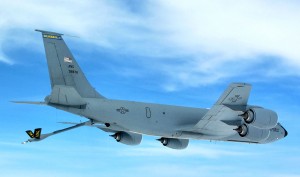 EIELSON AIR FORCE BASE, Alaska -- A KC-135R Stratotanker, 168th Air Refueling Wing, Alaska Air National Guard, flies in formation with two F-16 Fighting Falcons from the 18th Fighter Squadron, and two A-10 War